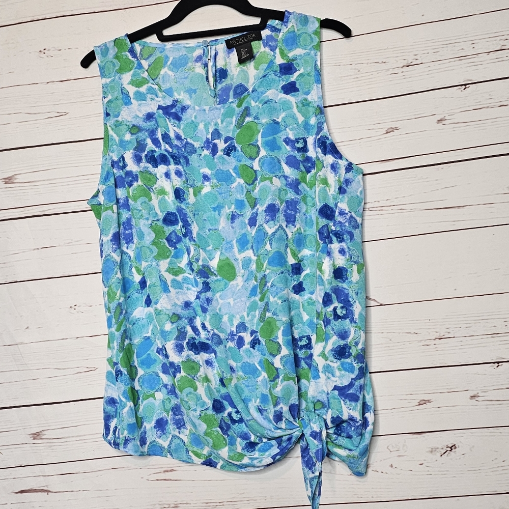 Rachel Zoe Tie Waist Watercolor Sleeveless Top - Picture 10 of 11